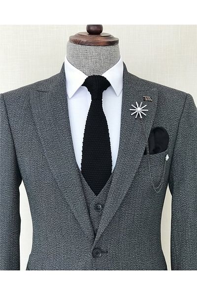 TerziAdemAltun Italian Style Slim Fit Men's Jacket Vest Pants Suit Black T8429