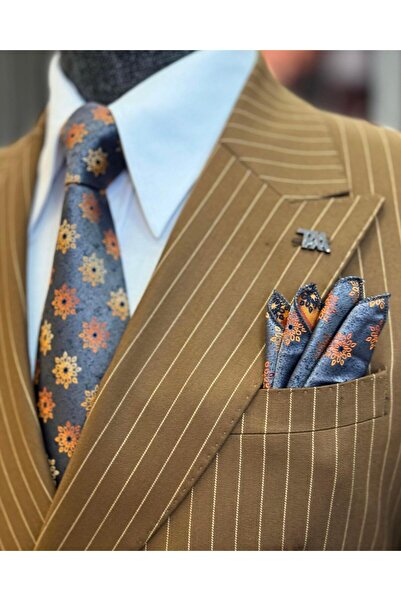 TerziAdemAltun Olasz stílusú kétsoros kabát nadrágkosztüm Barna T7196