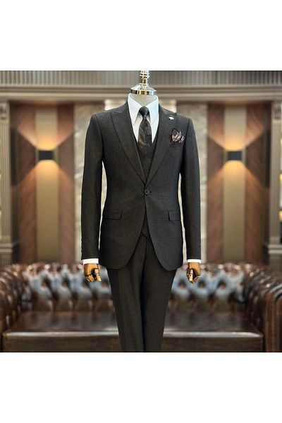 TerziAdemAltun Italian Style Slim Fit 8 Drop Jacket and Vest Set - Brown T9975