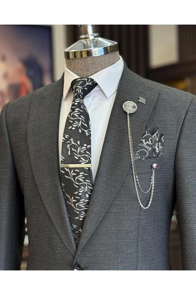 TerziAdemAltun Антрацитовий італійський стиль Slim Fit піджак і жилет - T10338