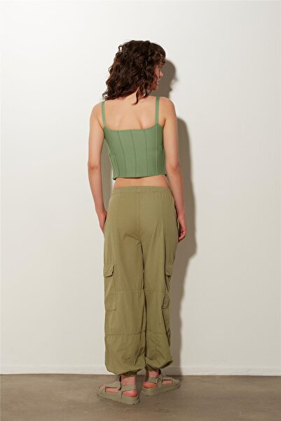 SHERIN Хакі штани з високою талією і кишенями