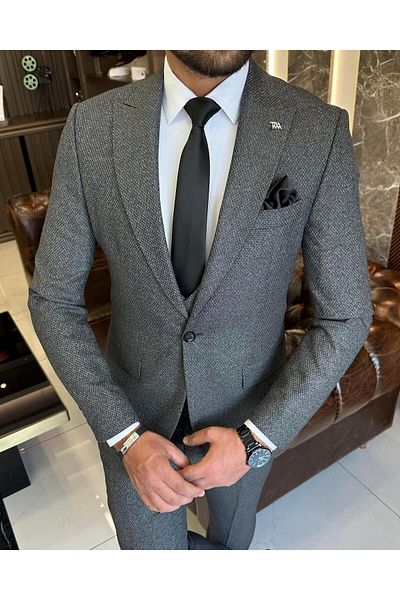 TerziAdemAltun Italian style slim fit jacket vest pants suit gray T10324