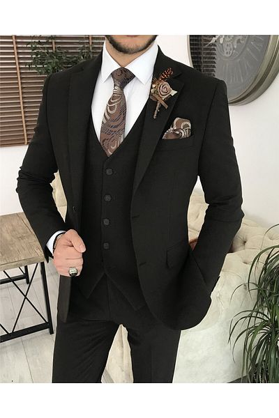 TerziAdemAltun Italian Style Slim Fit Men Jacket Vest Pants Suit Brown T8073