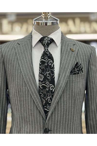 TerziAdemAltun 8 Drop Italian Style Gray Jacket and Trousers Set - T10677