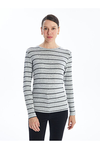 LC Waikiki Tricou de damă cu dungi gri cu decolteu