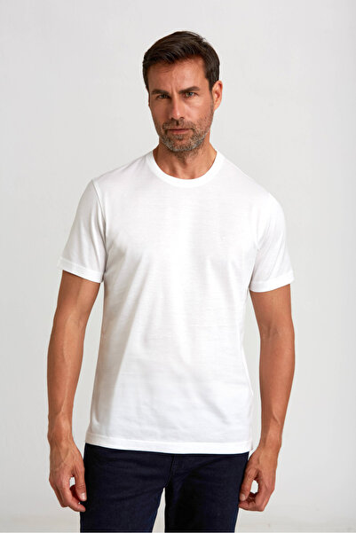 Bisse Single Jersey Fabric O Neck White Men's T-Shirt