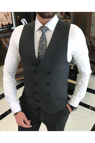 TerziAdemAltun Italian Style Slim Fit Jacket Vest Trousers Suit Anthracite T9092