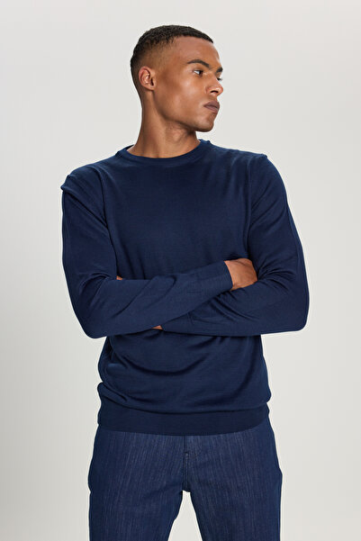 ALTINYILDIZ CLASSICS Erkek Lacivert Yünlü Standart Fit Normal Kesim Bisiklet Yaka Triko Kazak