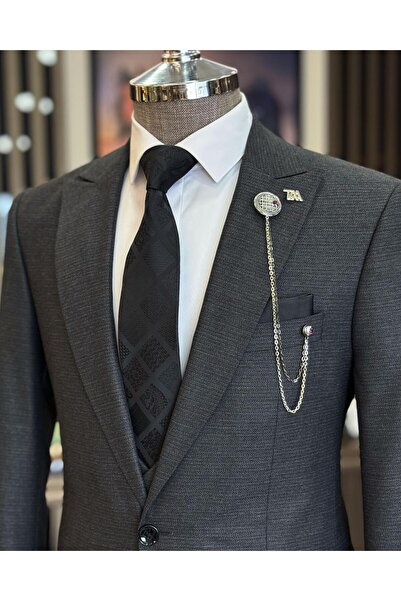 TerziAdemAltun Black Slim Fit Italian Style Men's Jacket and Vest Set - T11028