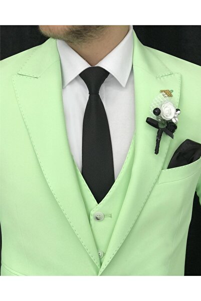 TerziAdemAltun İtalyan stil ceket yelek pantolon takım elbise Yeşil T7191