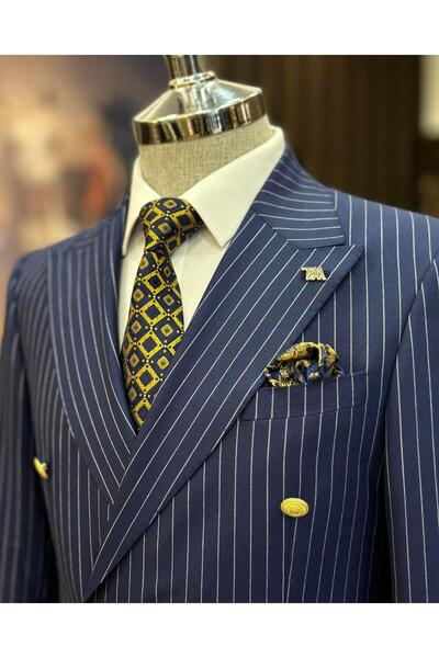 TerziAdemAltun Italian style double-breasted jacket pants suit Navy blue T9939