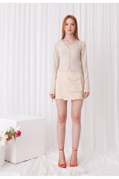 TUBİA Γυναικεία ζακέτα σε μπεζ χρώμα με κουμπιά χωρίς ραφή, μαλακή ζακέτα