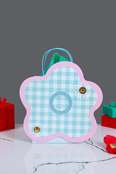 Sarkap Home Özel Tasarım Mavi Çiçek Desenli Hediyelik Karton Çanta