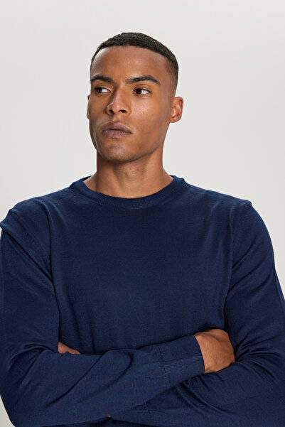 ALTINYILDIZ CLASSICS Erkek Lacivert Yünlü Standart Fit Normal Kesim Bisiklet Yaka Triko Kazak