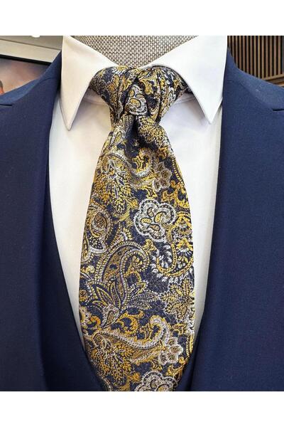 TerziAdemAltun Navy Blue Italian Style Jacket Vest Trousers Set - T9932