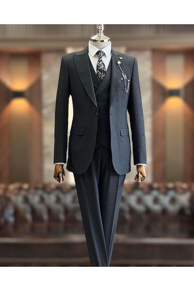 TerziAdemAltun Anthracite Italian Style Slim Fit Men's Dress Set - Jacket, Vest, Trousers T10783