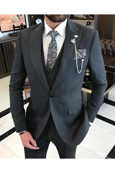 TerziAdemAltun Italian Style Slim Fit Jacket Vest Trousers Suit Anthracite T9092