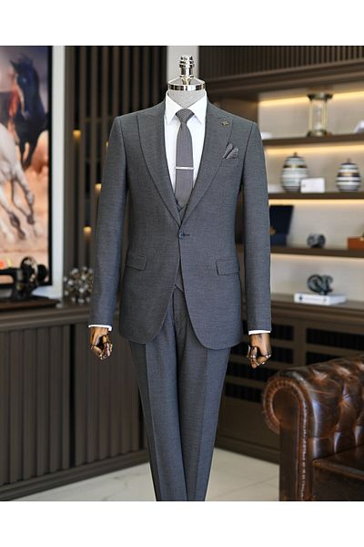TerziAdemAltun Men's Slim Fit Italian Style Jacket Vest Pants Set - Gray T11025