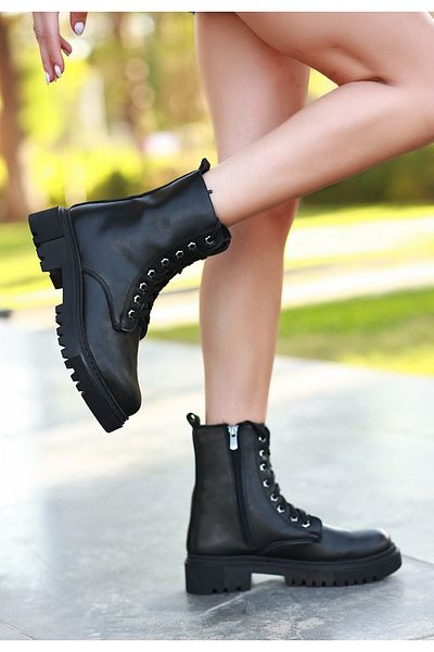 BESKAR Δερμάτινες μπότες Bria Μαύρες Lace Up