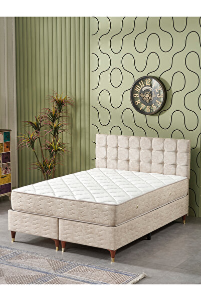 beehanem Bengü 160x200 Çift Kişilik (BAZA BAŞLIK YATAK) 3 Lü Set (KREM)