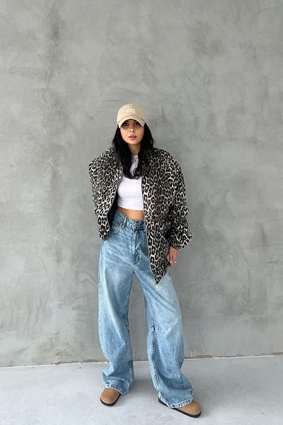 Seda Yalçın Atelier Cream Leopard Patterned Coat with Elastic Waist and Sleeves