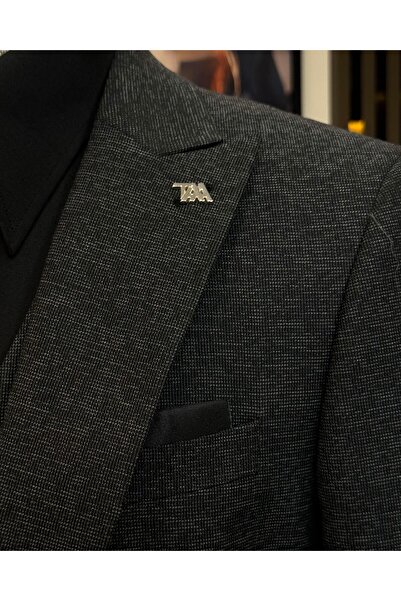 TerziAdemAltun İtalyan stil slim fit ceket yelek pantolon takım elbise siyah T9957