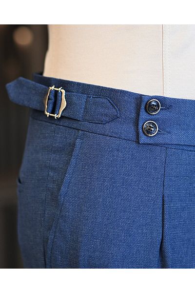 TerziAdemAltun Blue Italian Style Jacket and Vest Pleated Pants Set - T11321