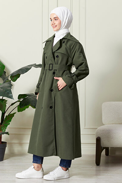 Aranlı tekstil Γυναικεία καμπαρντίνα μεσαίου μήκους με λεπτομερή απολέτα, υδατοαπωθητικό ύφασμα και ζώνη