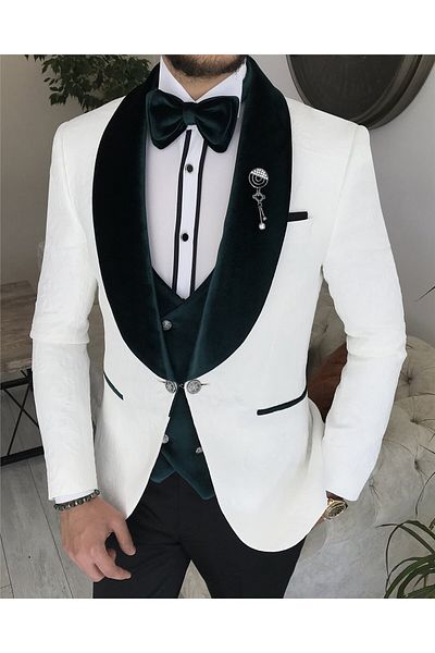 TerziAdemAltun Italian Cut Jacket Vest Pants Groom Suit Set White T8273