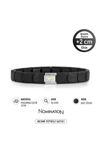 NOMİNATİON Italy Composable 18 Ayar Altın Uçak ve Çelik Bileklik Mat Siyah