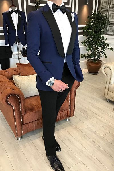 TerziAdemAltun Italian Cut Jacket Trousers Shirt Navy Blue Groom Suit T3565