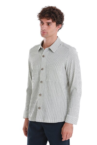 Hatemoğlu Yeşil Klasik Fit Çizgili Uzun Kollu Overshirt Gömlek Ceket