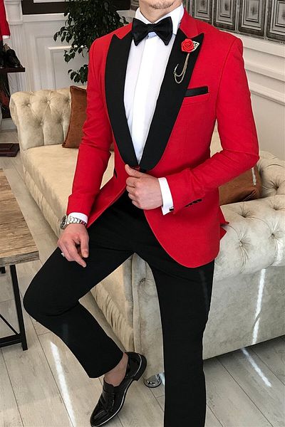 TerziAdemAltun Italian Cut Jacket Pants Shirt Red Groom Suit Set T3561