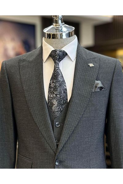 TerziAdemAltun AnThraciTe ITalian STyle slim fiT STriped JackeT and WaisTcoaT PanTs SeT - T11816