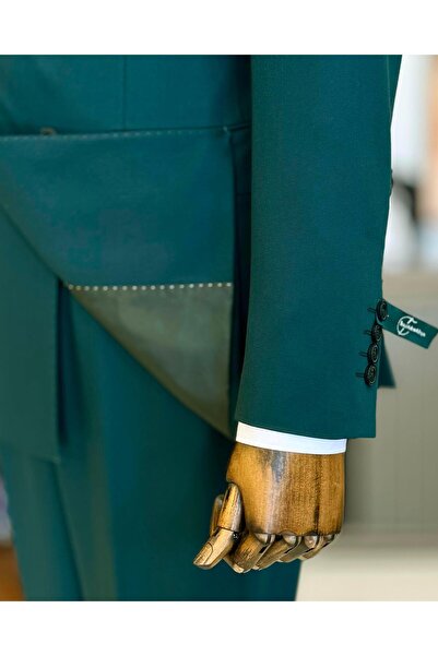 TerziAdemAltun İtalyan stil slim fit kruvaze ceket pantolon takım elbise yeşil T12593
