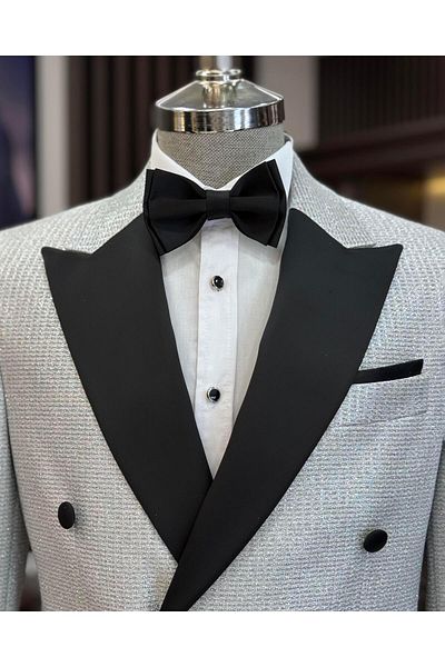 TerziAdemAltun Italian style slim fit glitter double-breasted jacket pants groom suit set gray T11569