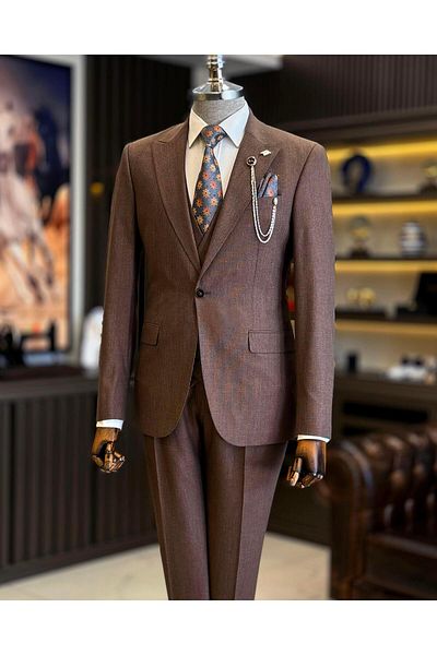 TerziAdemAltun Set jachetă și vestă în stil italian de culoare cărămidă - T12875