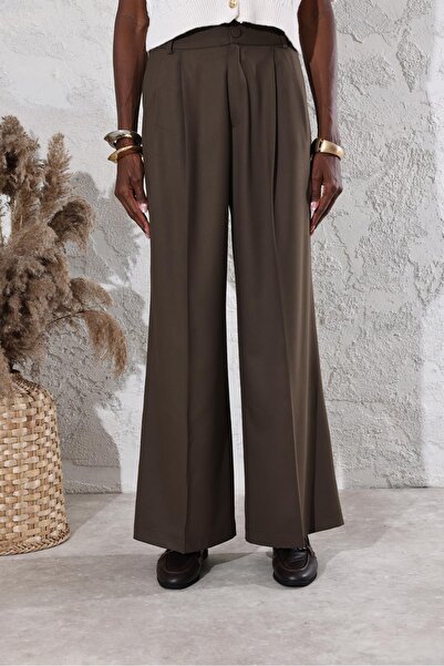 5in1Canpolat Wide Leg Trousers 16535 - Bitter Brown Pleat Detailed