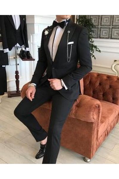 TerziAdemAltun Black Battal Groom Suit Cut Jacket Vest and Trousers Set - T12955