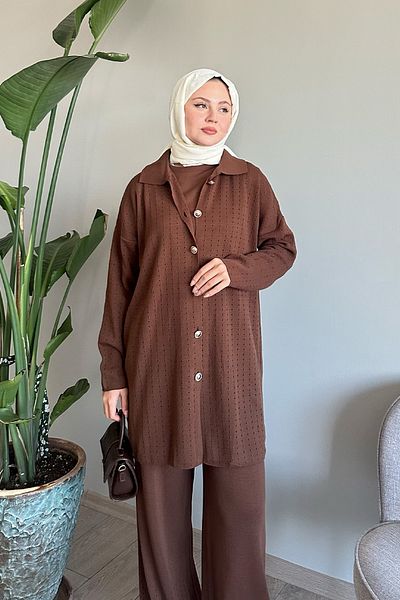 InStyle Set de tricotaje maro amar triplu cu nasturi