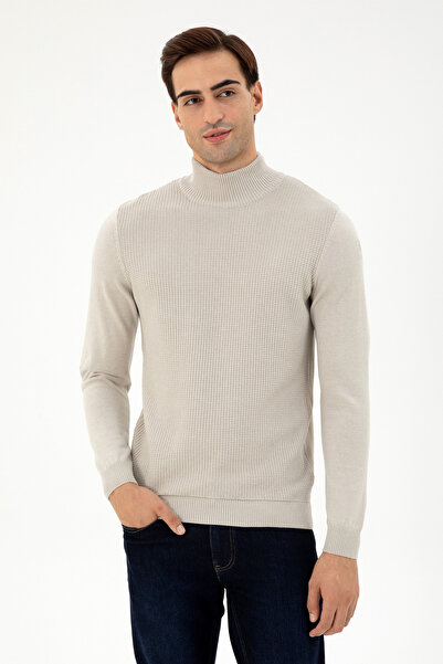 U.S. Polo Assn. Men's Slim Fit Half-Throat Stone Sweater 50292855-Vr049