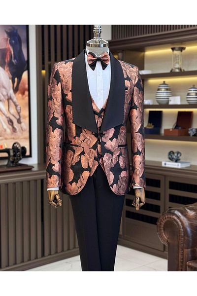 TerziAdemAltun Italian style slim fit shawl collar jacket vest pants groom suit set black T11621