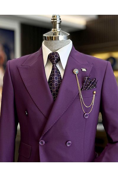 TerziAdemAltun Purple ITalian STyle slim fiT Double-breasTed JackeT and PanTs SeT - T12597