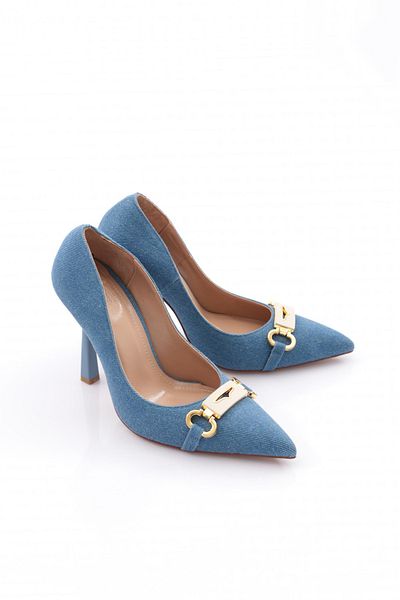 DGN Pantofi cu toc pentru femei din denim deschis - 718103557