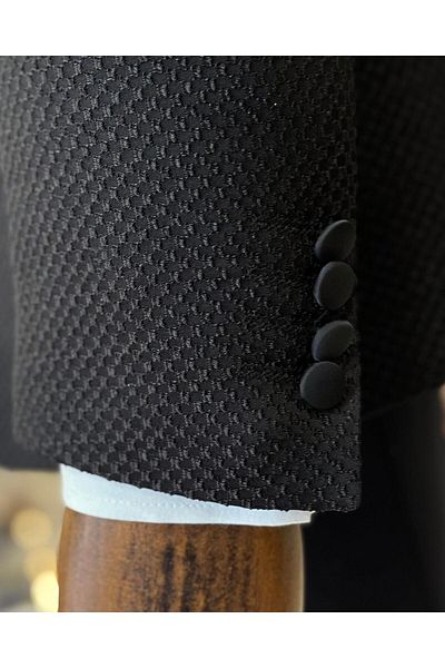 TerziAdemAltun Black Slim Fit Italian Style Jacket and Vest Pants Set - T11635