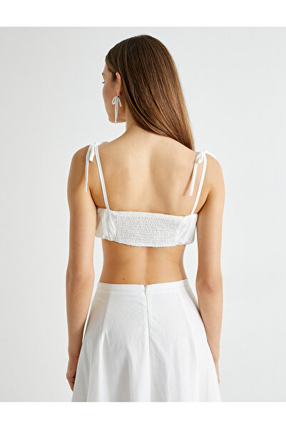 Koton Tuba Unusal - Cotton Crop Bustier, Thin Straps and Draped Slim Fit with Bow Tie