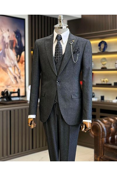 TerziAdemAltun Black ITalian STyle JackeT VesT PanTs SeT - T12506