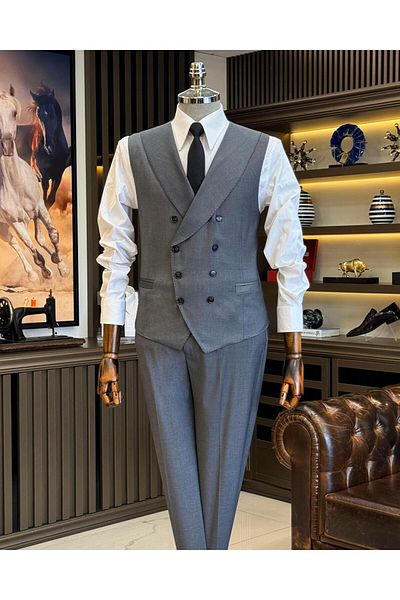 TerziAdemAltun Men's Italian Style Vest and Trousers Set - Anthracite T12202