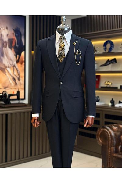TerziAdemAltun Black Italian Style Jacket and Vest Set - T12526