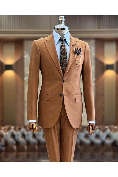 TerziAdemAltun Brown Italian Style Slim Fit Men's Jacket and Trousers Set - T12711